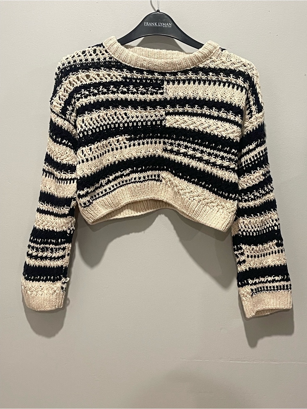 Zara Cropped Open-Knit Stripe Sweater - Black & Cream